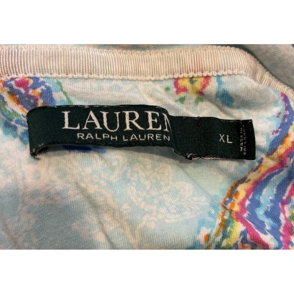 Ralph Lauren Paisley 2 Piece Short Pajama Set Drawstring Button Up Size XL